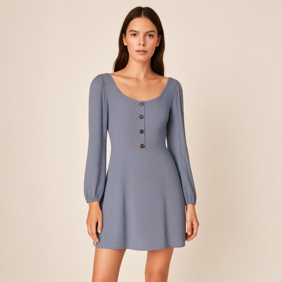 🆂🅰🅻🅴 A306 ☼ Dusty Blue Floral Button-Front Mini Dress - Picture 1 of 4